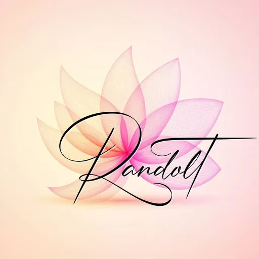 Soft pastel lotus flower with elegant cursive text 'Randolt' overlayed.