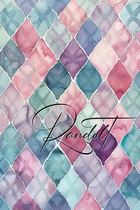 Pastel watercolor diamond pattern with a cursive 'Randolt' overlay.