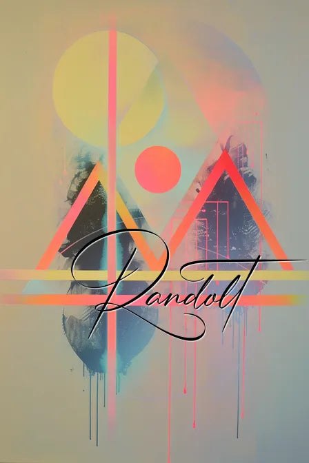Colorful abstract digital art featuring geometric shapes and neon colors.