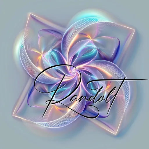 Colorful abstract design with swirling lines and gradient colors. 'Randolt' text overlays the center.
