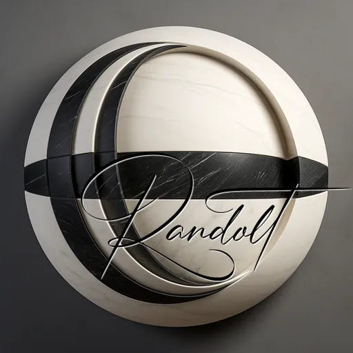 3D logo of crescent shape and circle with 'Randolt' text, featuring a sleek, modern design.
