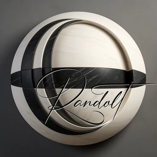 3D logo of crescent shape and circle with 'Randolt' text, featuring a sleek, modern design.