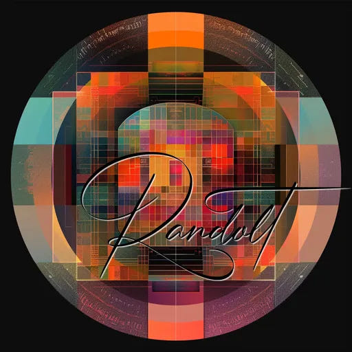 Abstract geometric design with concentric circles and overlapping squares in vibrant colors, 'Randolt' text overlay.