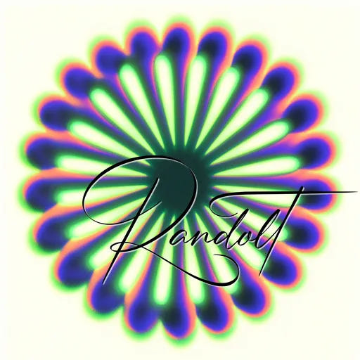 Colorful radial pattern resembling a flower with a bold script text overlapping.