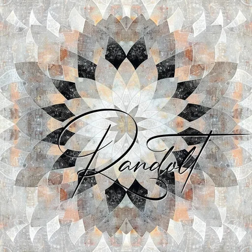 Geometric mandala design with earthy tones and a cursive 'Randolt' text overlay.