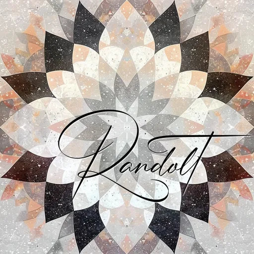 Intricate geometric floral pattern with 'Randolt' text overlay in elegant script font.