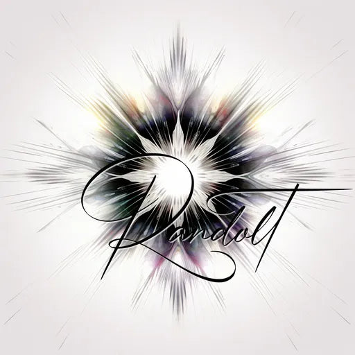 Abstract starburst graphic with elegant script text 'Randolt' overlaid on a soft gradient background.