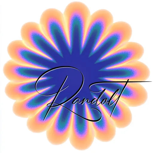 Colorful abstract flower with vibrant petals and 'Randolt' written in elegant script over the design.
