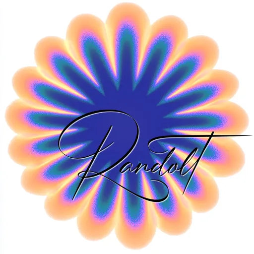 Colorful abstract flower with vibrant petals and 'Randolt' written in elegant script over the design.