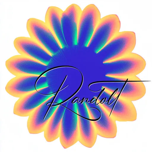 Vibrant sunflower with rainbow hues and 'Randolt' written across in cursive.