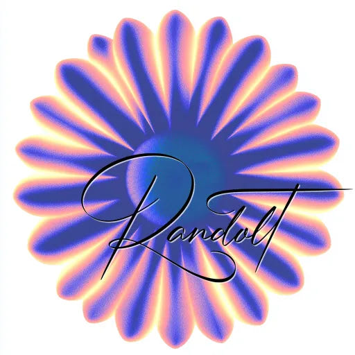 Abstract flower with vibrant colors and script text overlay.