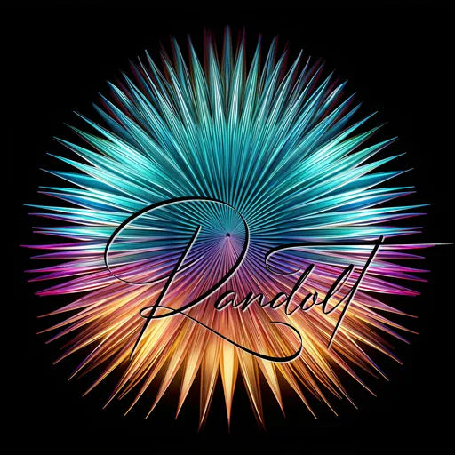Vibrant multicolored abstract radial pattern with 'Randolt' written in elegant script.