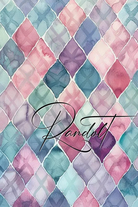 Pastel watercolor diamond pattern with a cursive 'Randolt' overlay.