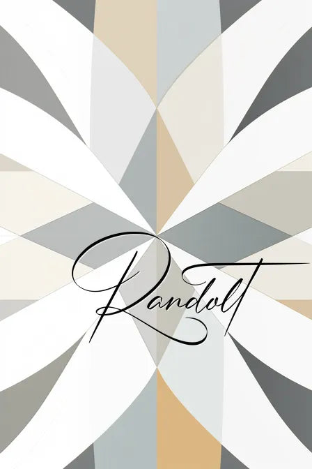 Abstract geometric pattern in neutral tones with stylized text 'Randolt' in elegant cursive font.