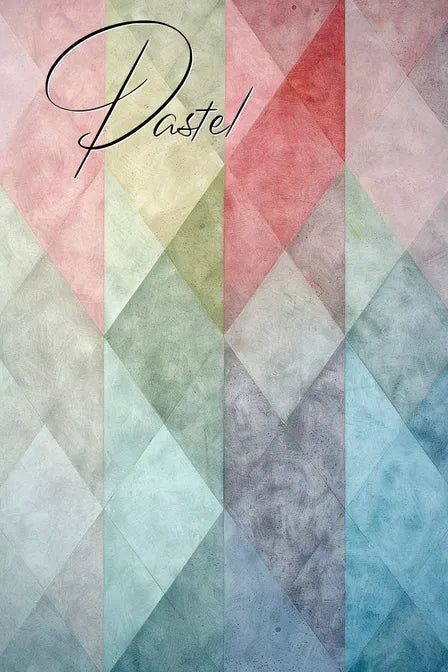 Abstract geometric pattern with pastel colored diamonds and the word 'Pastel' in elegant script.
